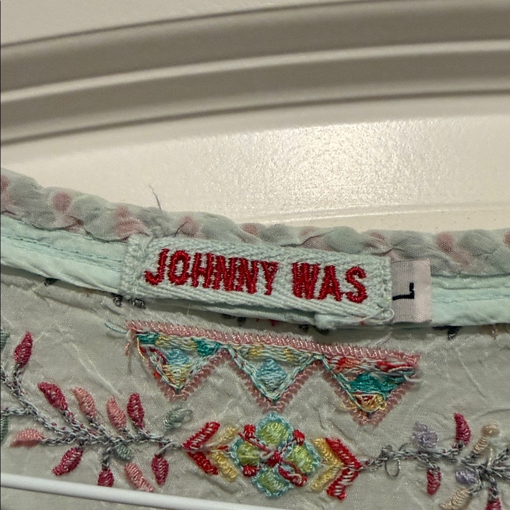 Johnny Was Mint Green Embroidered V-Neck Tunic - Picture 2 of 4